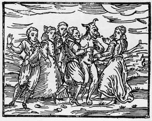 Witches dancing with the Devil, illustration from Compendium Maleficarum by Francesco Maria Guazzo, 1608